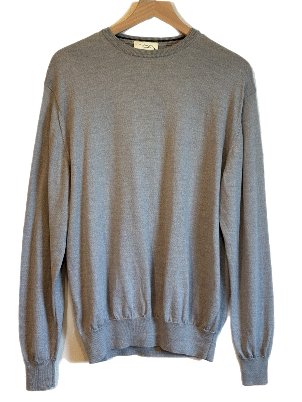 100% Merino Wool Crewneck Sweater Taupe Gray L Capsule Quiet Luxury